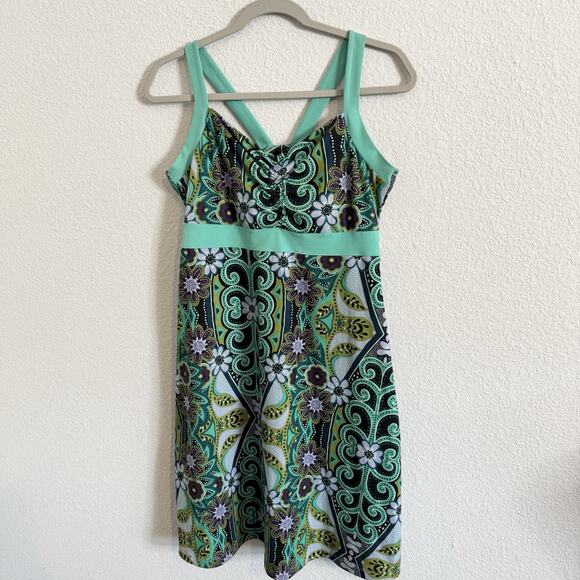 prAna Dress Womens Large Multicolor Racerback Sleeveless Built-In Bra Floral - Picture 1 of 6